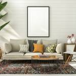 3D illustration Mockup photo frame in living room rendering