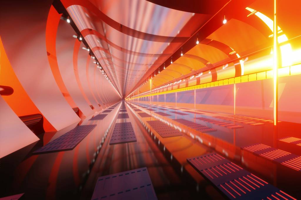 3D Rendered Illustration, visualisation of a science fiction spaceship, gangway