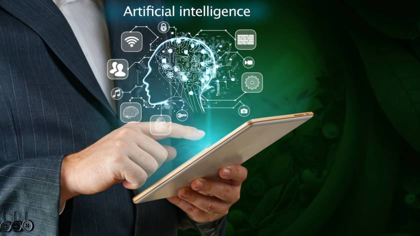 Businessman working on tablet using ai. Business technology, IoT Internet of Things, ai concept