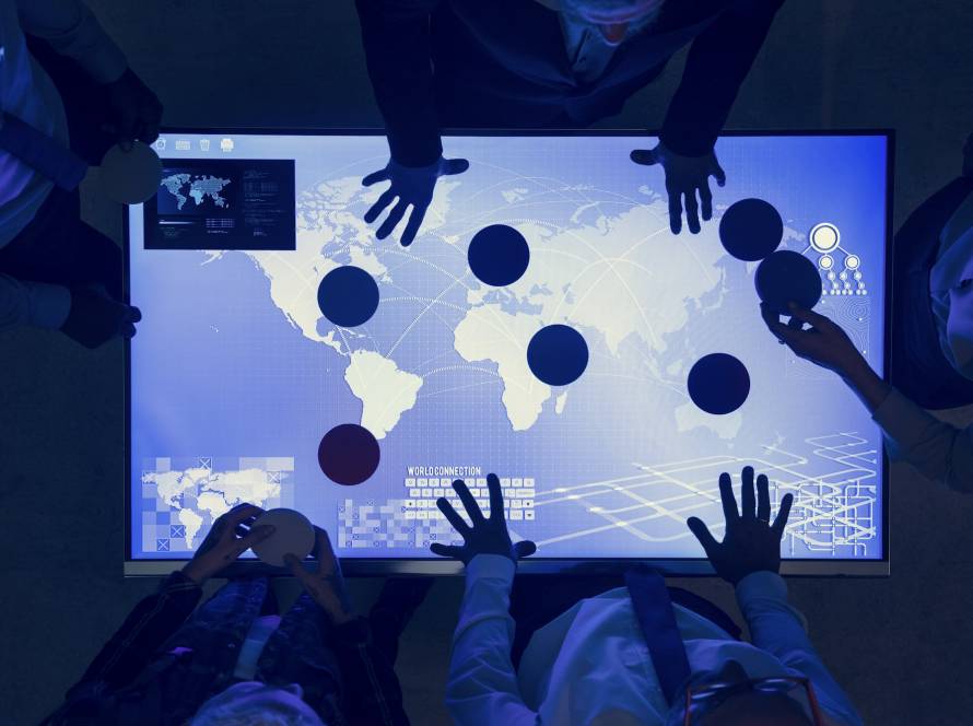 People in a world connection technology meeting