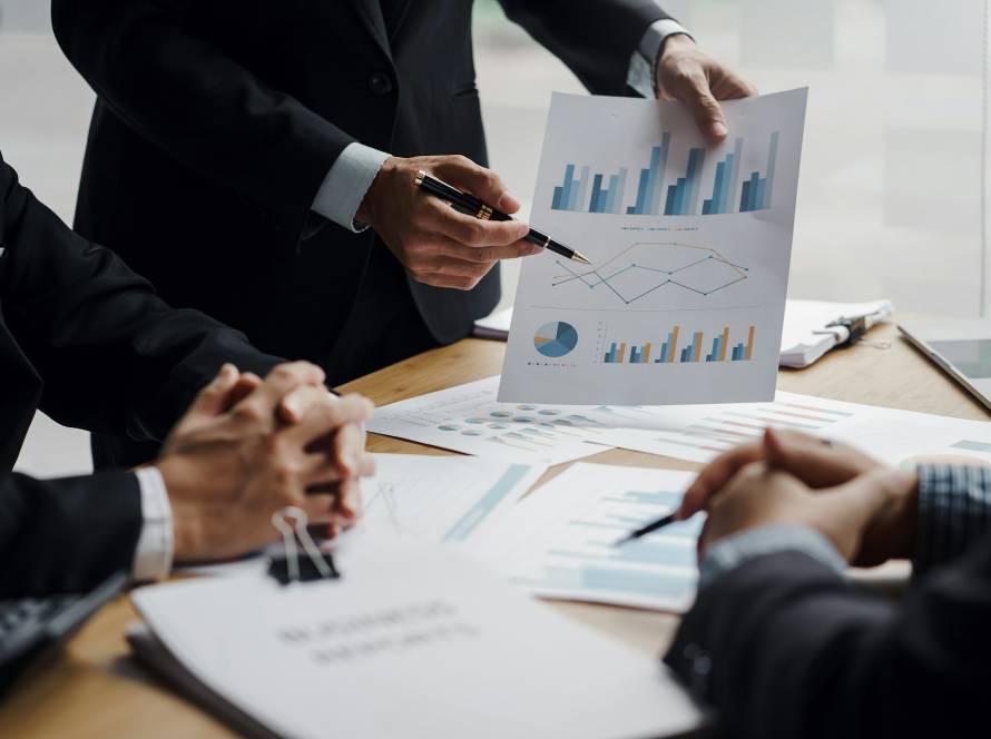 Teamwork process, business people discussing planning strategy new business development and ideas at